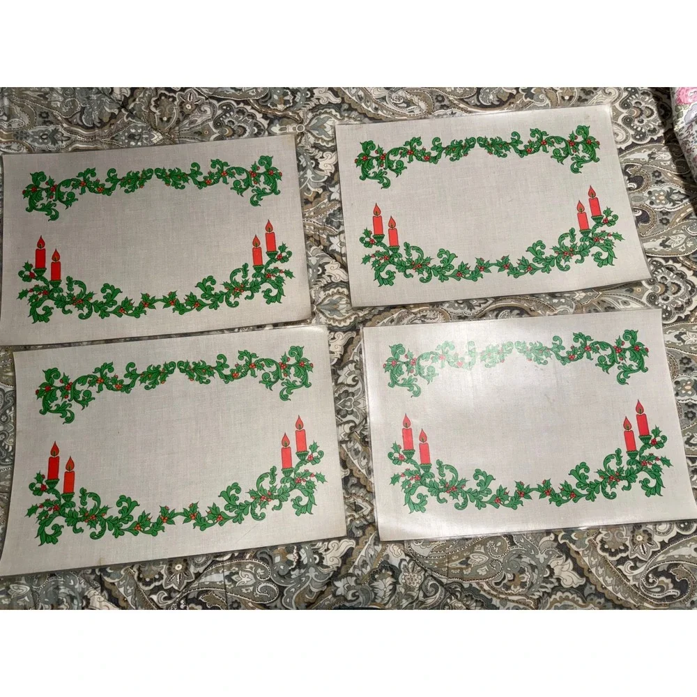 Vintage Currier and Ives Winter Scene Placemats Set of 4 Double Sided Christmas